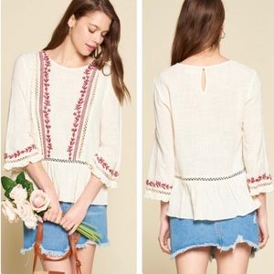 ODDI Floral Detail 100% Cotton Top